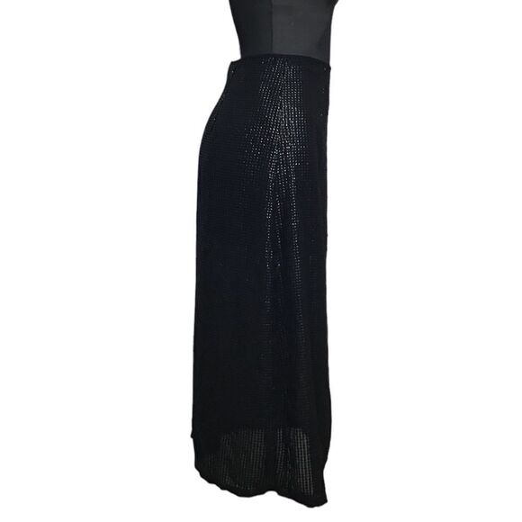 Something Navy Black Midi Slip Skirt Sequin Size Medium - Picture 3 of 12